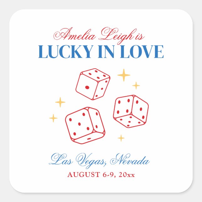 Adesivo Quadrado Lucky In Love Casino Bachelorette Weekend (Frente)