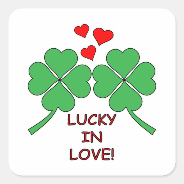Adesivo Quadrado Lucky In Love Heart Clover (Frente)