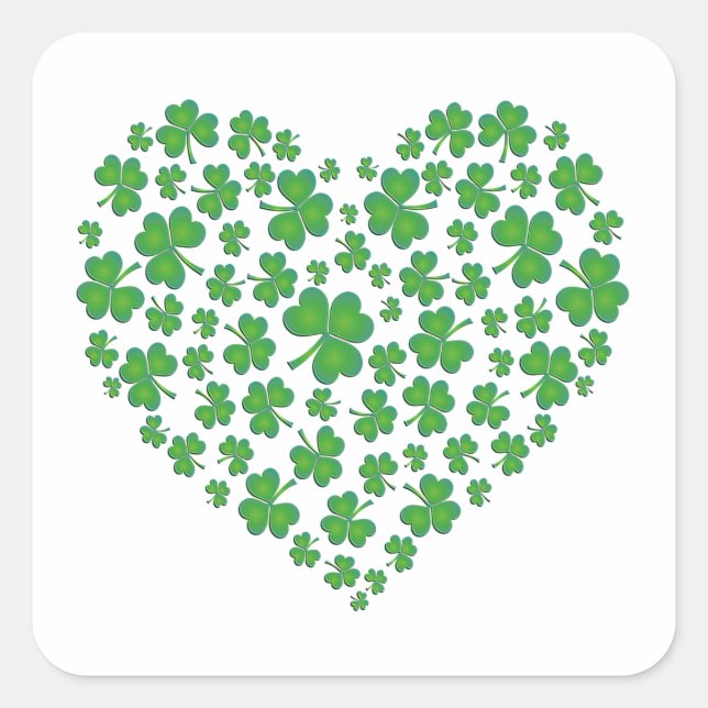 Adesivo Quadrado Lucky Irish Shamrock Heart (Frente)
