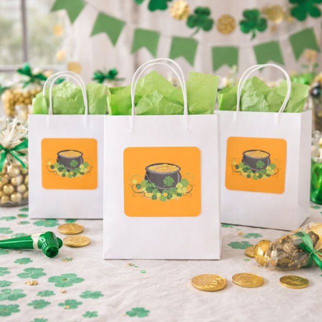 Adesivo Quadrado Lucky Pot of Gold St. Patrick’s Day (Criador carregado)