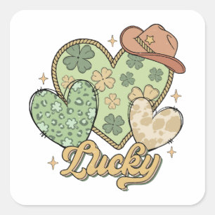 Adesivo Quadrado Lucky Western Heart Shamrock irlandês