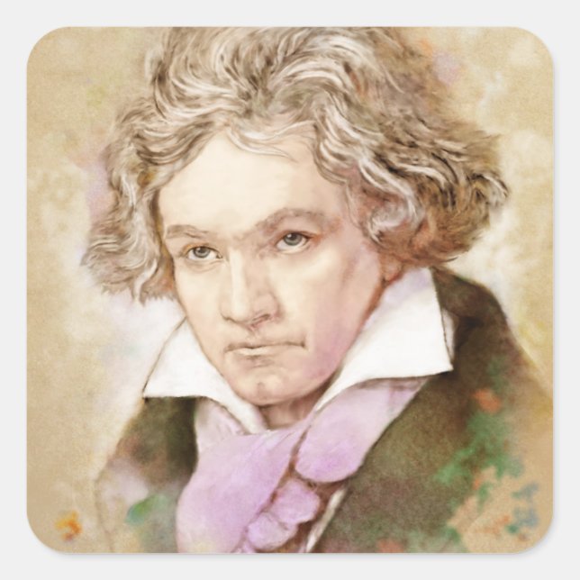 Adesivo Quadrado Ludwig van Beethoven im Aquarell Stil (Frente)