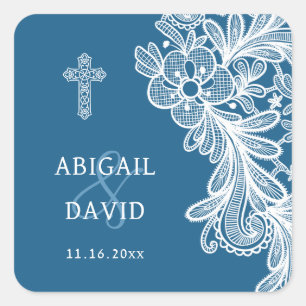 Adesivo Quadrado Lugar Branco sobre Casamento Religioso Azul
