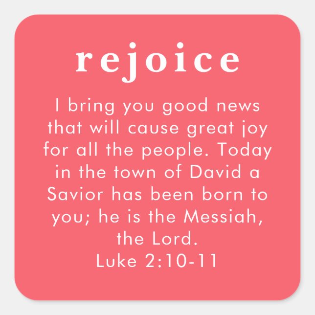 Adesivo Quadrado Luke 2:10 Red Bible Verse Christian Christmas (Frente)