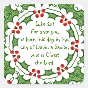 Adesivo Quadrado Luke 2:11 Escritura de Natal com Holly