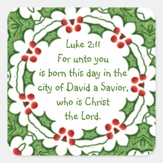 Adesivo Quadrado Luke 2:11 Escritura de Natal com Holly