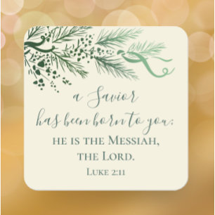 Adesivo Quadrado Luke 2:11 Escritura Personalizada Pine Moderno Nat