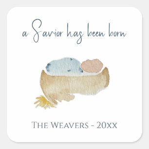 Adesivo Quadrado Luke 2:11 Natal Minimalista da Aquarela