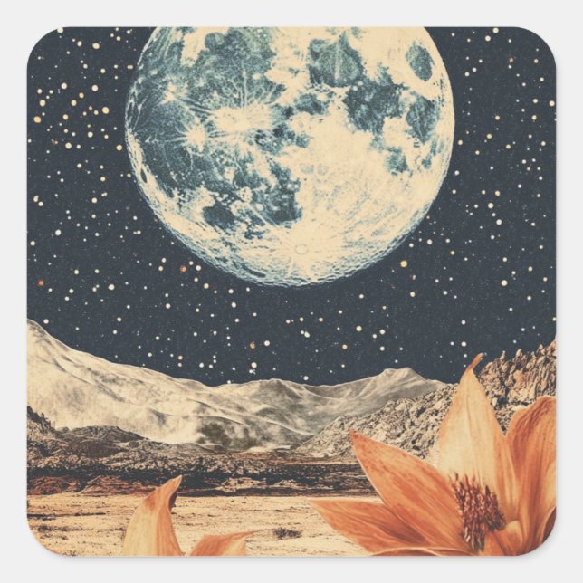 Adesivo Quadrado Lunar Bloom Over Sandy Peaks (Frente)