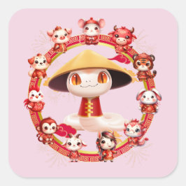 Adesivo Quadrado Lunar Chinês - Ano Novo Cobra Design 3
