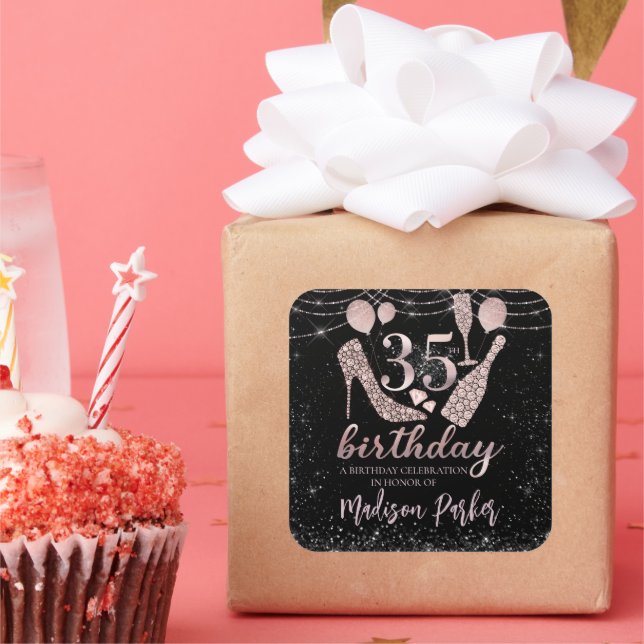 Adesivo Quadrado Lúpulo personalizado 35º Aniversário da Glitter (Festa)