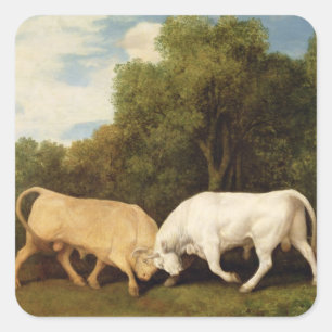 Adesivo Quadrado Luta de touros de George Stubbs  , 1786 (óleo no