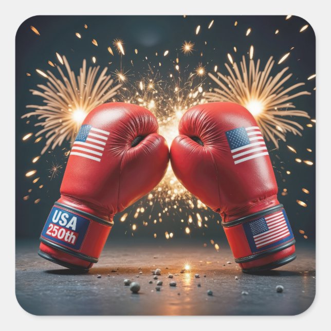 Adesivo Quadrado Luvas Red Boxing para o aniversário de 250 anos no (Frente)