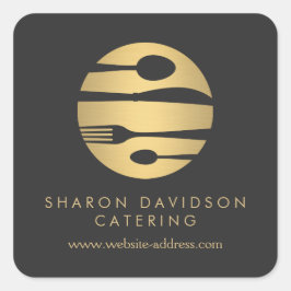 Adesivo Quadrado Luxe Gold Catering Logo Restaurante, Chef, Comida