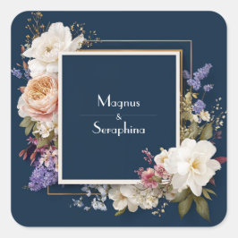 Adesivo Quadrado Luxo Floral Bege Marinho Dourado Quadro Duplo Casa