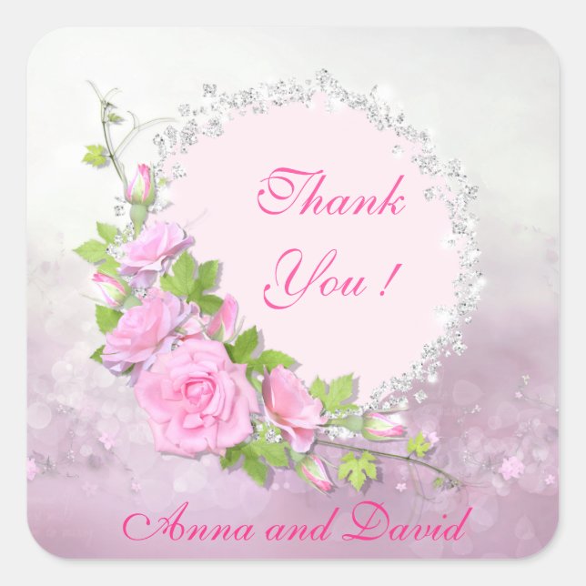 Adesivo Quadrado Luxo Moderno Glitter Floral Adicione Seu Texto (Frente)