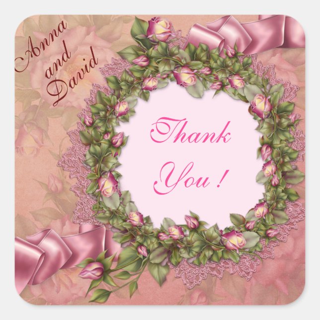 Adesivo Quadrado Luxo Rosa Moderna Adicione o Seu Texto (Frente)