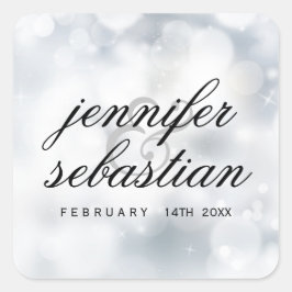 Adesivo Quadrado Luxo Silver Glitter Luzes Monograma de Casamento