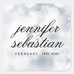 Adesivo Quadrado Luxo Silver Glitter Luzes Monograma de Casamento