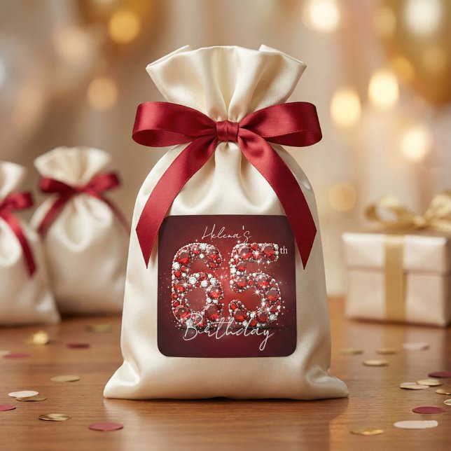 Adesivo Quadrado Luxuoso Elegante Diamantes Vermelho Rubi Aniversár (Criador carregado)