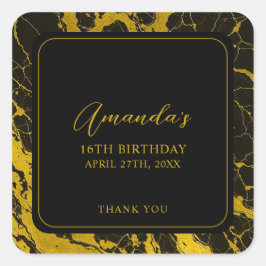 Adesivo Quadrado Luxurioso Black & Dourado Marble Sweet 16 Aniversá