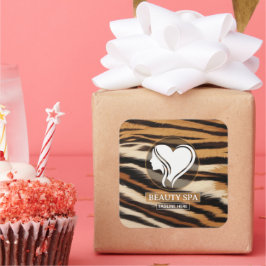 Adesivo Quadrado Luxury Beauty Spa Logo Elegant Tiger Print Salon