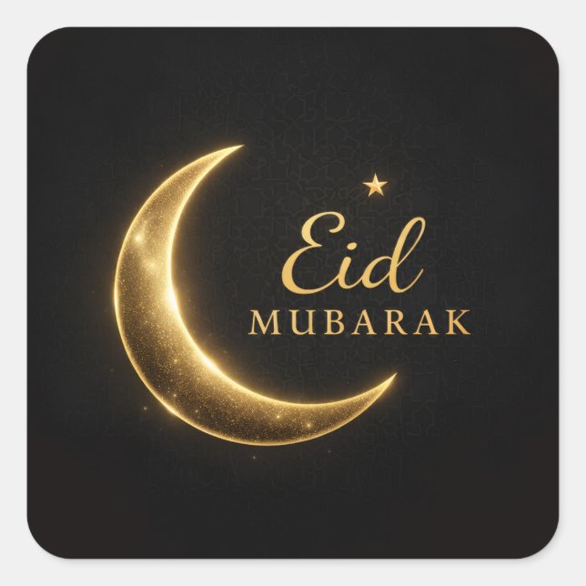 Adesivo Quadrado Luxury Black & Gold Eid Mubarak Stickers– Elegant (Frente)