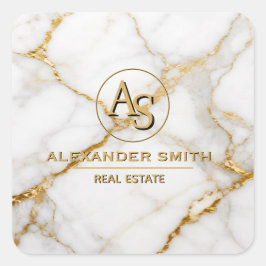 Adesivo Quadrado Luxury White Marble Gold Monogram Real Estate