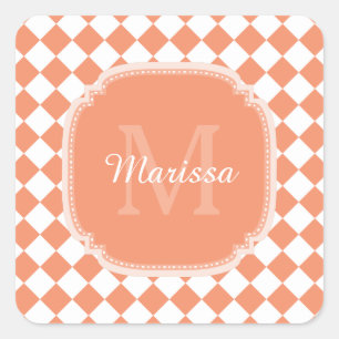 Adesivo Quadrado Luz na moda - nome Monogrammed verificado laranja