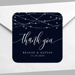 Adesivo Quadrado Luzes de Corda Azul Marinho Elegante Obrigado Casa