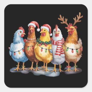 Adesivo Quadrado Luzes de Natal de Frango Engraçado Animais da Faze