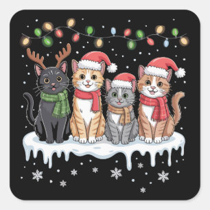 Adesivo Quadrado Luzes de Natal de Gato Papai Noel Amante de Gatos