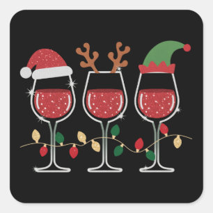Adesivo Quadrado Luzes de Natal em Copos de Vinho Férias de Natal B