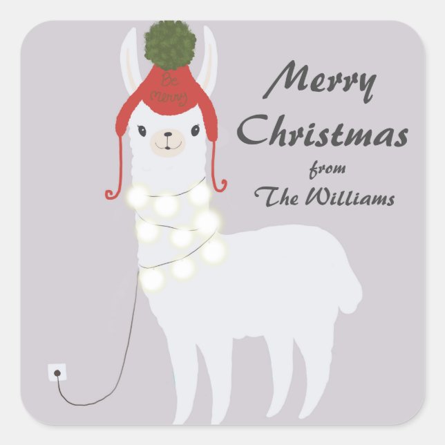 Adesivo Quadrado Luzes de Natal Llama brancas conectadas (Frente)