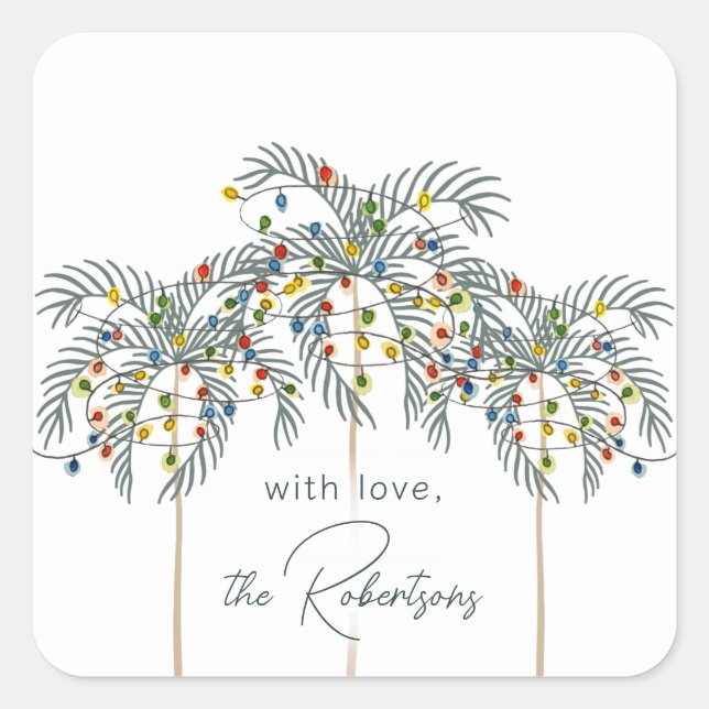 Adesivo Quadrado Luzes de Natal no Palm Trees Personalizadas Praça (Frente)
