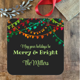 Adesivo Quadrado Luzes de Natal Únicas e Coloridas de Feliz