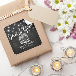 Adesivo Quadrado Luzes do frasco & da corda de pedreiro que Wedding