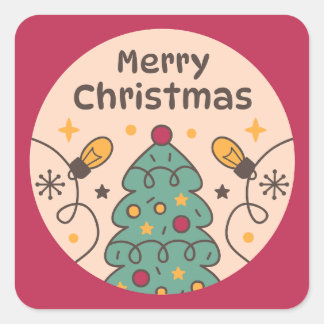 Adesivo Quadrado Luzes e Árvore Feliz Natal
