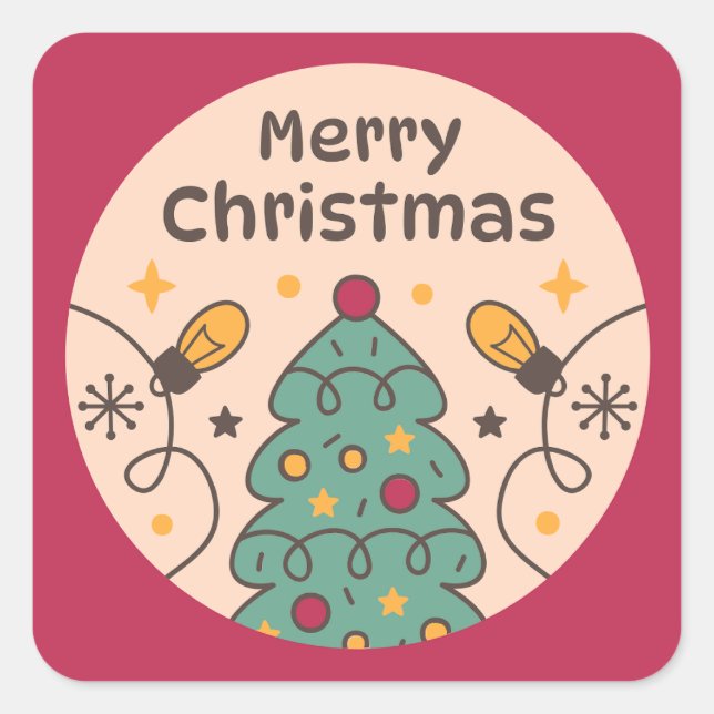 Adesivo Quadrado Luzes e Árvore Feliz Natal (Frente)