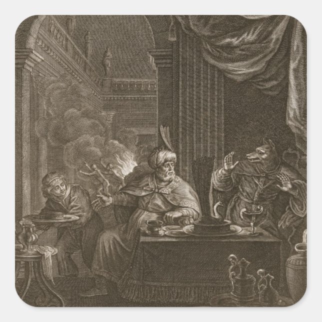 Adesivo Quadrado Lycaon Metamorfoed em Lobo, 1731 (gravura) (Frente)