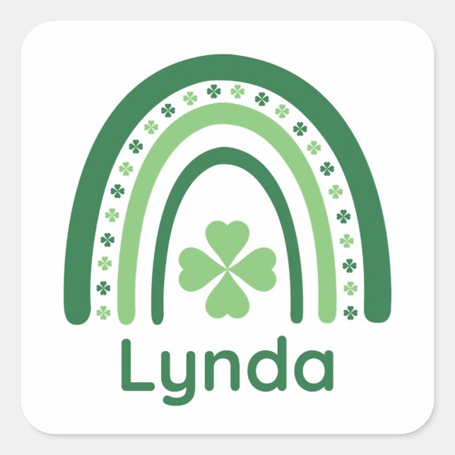 Adesivo Quadrado Lynda Nome Clover Boho Rainbow (Frente)