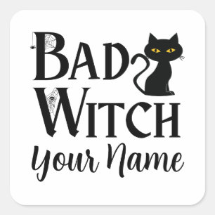 Adesivo Quadrado Má Bruxa Negra Gato Halloween