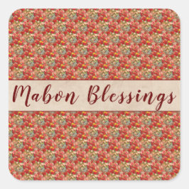 Adesivo Quadrado Mabon Blessings Autumn Equinox no Burgundy Floral