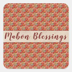 Adesivo Quadrado Mabon Blessings Autumn Equinox no Burgundy Floral