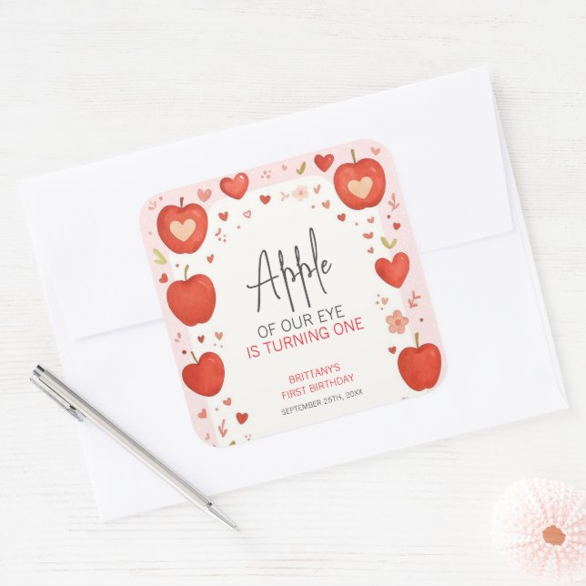 Adesivo Quadrado Maçã de Nossa Queda de Olhos Pensada Aniversário (Envelope)