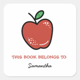 Adesivo Quadrado Maçã Vermelha Este Livro Pertence A Bookplate
