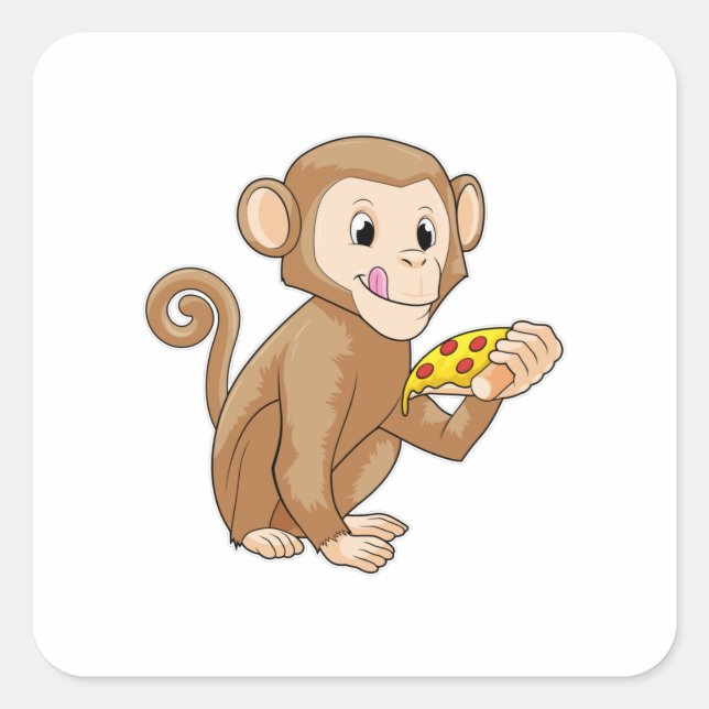 Adesivo Quadrado Macaco com pizza (Frente)