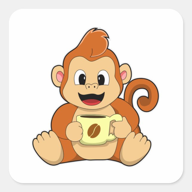 Adesivo Quadrado Macaco com Taça de Café (Frente)
