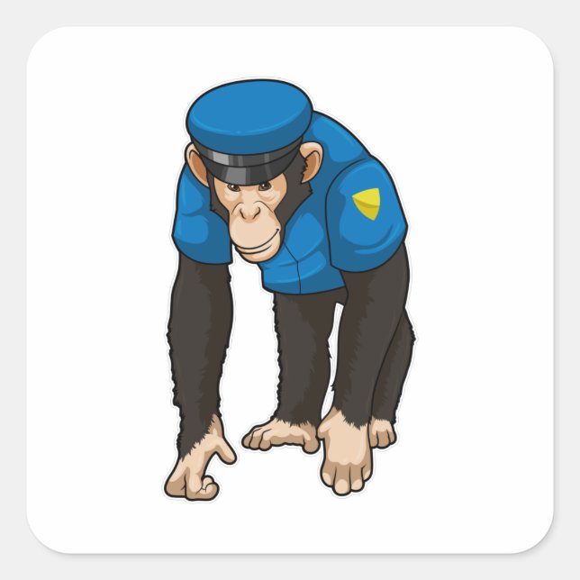 Adesivo Quadrado Macaco como agente da polícia com uniforme (Frente)