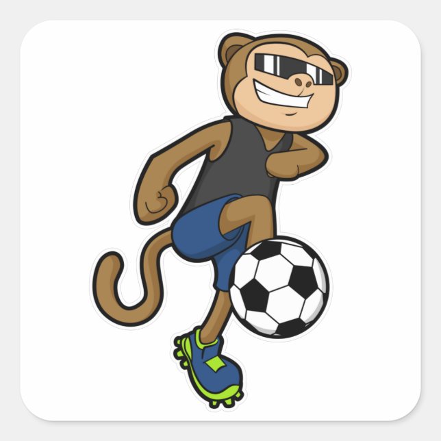 Adesivo Quadrado Macaco como jogador de futebol no futebol (Frente)